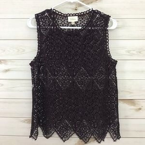 Deletta Anthropologie Maroon Lace Sleeveless Top